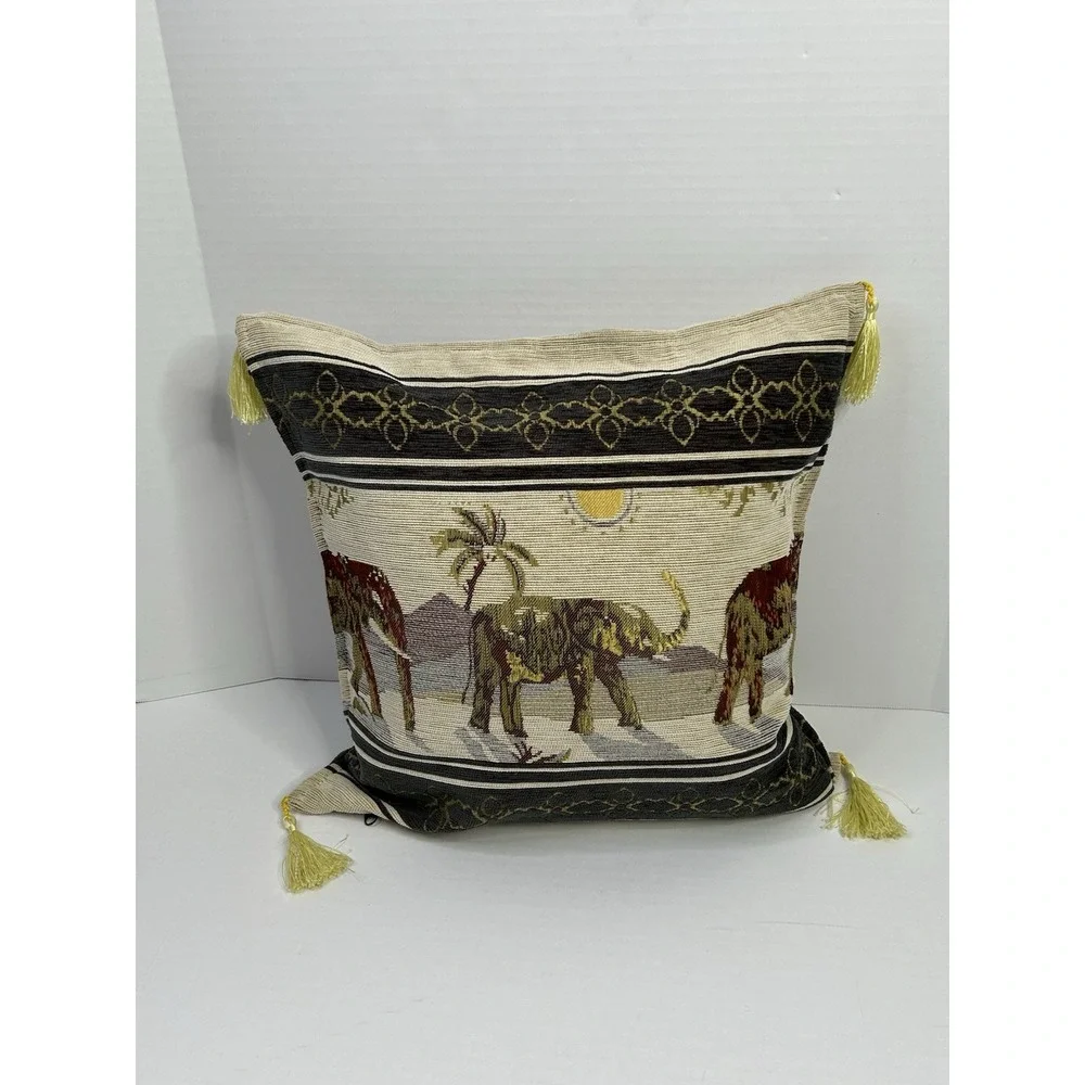 Elephant Decorative Throw Pillow with Tassels Multicolored Multi Print 16
